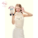 [GirlyFancyClub] Super Cute 3D dog face soft mink fur knit sleeveless high neck cold shoulder tank top