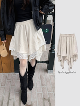 Deep cotton lace unbalanced midi skirt