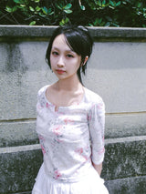 ヴィンテージ ローズ 3/4 Tシャツ アイボリー