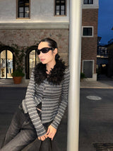 Black fur striped knit cardigan