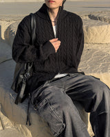 Knob Cable Two-way Knit Zip-up