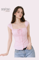 pink sweet bustier sleeveless blouse