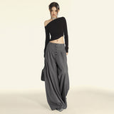 American Vintage Button Detail Clean Fit Wide Slacks