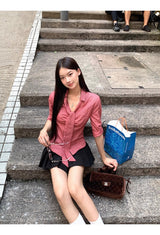 Red checkered scarf French shirt