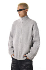 Grey Zip Knit Cardigan
