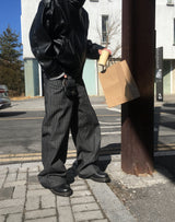 No.1631 ストライプパッチブラックデニムパンツ