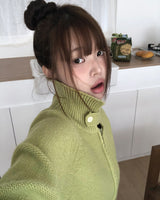 リンネットボタンハイネックポケットニットジップアップ