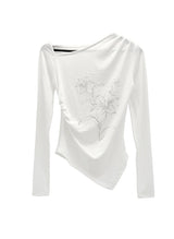 Ink Painting Flower One-Shoulder Off-Tee