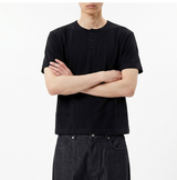Slub Henley Neck Crop T-shirt Black