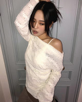 Nure Fleece Lace Off-Shoulder T-Shirt