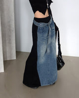 denim coloring belt SET maxi long skirt