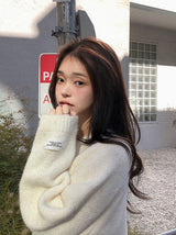 #ヘアリーウールラベルラウンドルーズニット (6color)