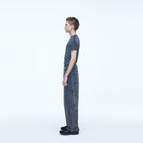 Curved Carpenter Crack Denim Pants Grey