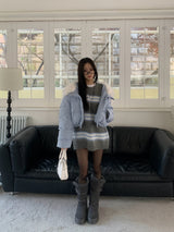 Hazy Hairy Stripe Loose Rose-Fit Knit