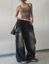 Lowkey Washing Quilting Balloon Denim Pants