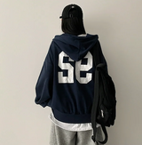 Moco Number Patch Embroidery Overfit Two Way Hooded Zip-Up