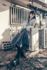 Strap layered midi skirt (Charcoal)