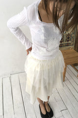 Crinkle Vintage Deep U-Neck Long Sleeve Top