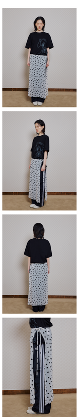 ホワイトドット レイヤードラップロングスカート