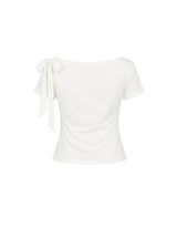 Lena Lace Boatneck Drape Ribbon Top Ivory