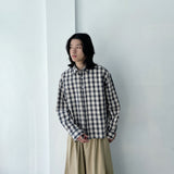 Japanese Clean Fit Classic Blurred Plaid Sharp Straight Hem Shirt