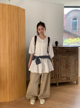 Crane Back Point Wide Washing Denim Pants