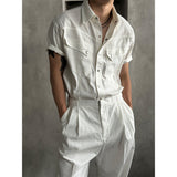 [MUSCLE FIT] クールエバーウェスタンデニムハーフシャツ (White)