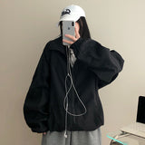 Ronnie Boxy High-Neck Slit Plain Windbreaker Jumper