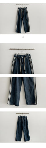 [S–XL] Lot String Track Wide Denim Pants