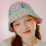 PASTEL CROCHET KNIT HAT (MIX_PINK/BLUE)