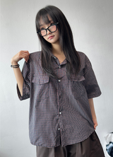 Cake Check Button Collar Short Sleeve Shirt 2 COLORS
