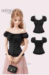 Black lace square short-sleeve blouse