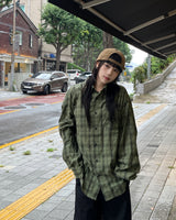 リンクルチェック長袖シャツ
