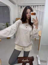 ウールナッピングカラーストライプロングスリーブTシャツ