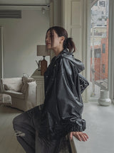 Binsi Pocket Overfit Hood Leather Jumper