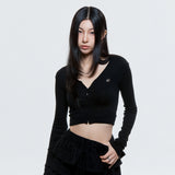 (DUC) V-Neck Crop Cardigan Black