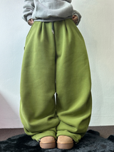 シープフリース🐑🧸スナップツーピンタックストリングバルーンワイドロングパンツ 🧸🩶🖤💚4カラー