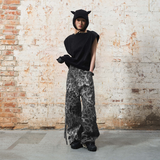 RELABEL 24SS マルチポケットプリーツクロップドパンツ ヒョウ柄シルエット テーパードレッグ