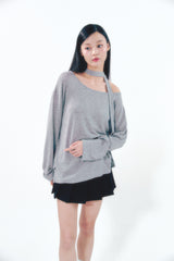 Knit Tie Long Sleeve Set Gray
