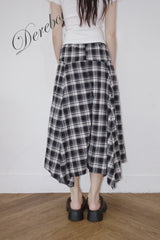 Black Checkered Unbalanced Long Skirt