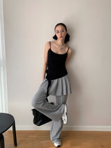 プリーツスカート ストレッチロングパンツ