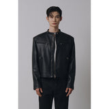 エッセンシャルクラックレザーバイカージャケット(Black)