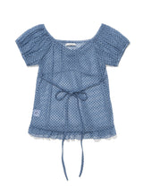 DOT SHIRRING BLOUSE(BLUE)