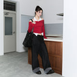 (3rd reorder) shirts layered off shoulder top - red