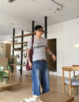 No.1832 damage slub wide denim PT