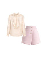 Ruby Romantic Gold Button Tweed Skirt Pants Pink