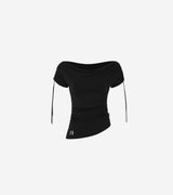 Meow Summer draping shrring Boat neck Top