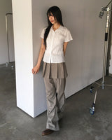 Pedi ストライプエンボリンクル半袖シャツ