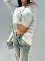 (HIGHLY RECOMMENDED!) MARSHMALLOW SOFT-FIT OFF-SHOULDER ANGORA RABBIT LONG-SLEEVE KNIT