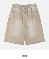 Dyeing Washed Banding Bermuda Denim Pants